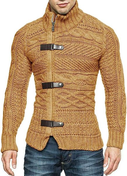 men's cable knitted oplique zip button front long sleeve cardigan sweater, White;black
men's cable knitted oplique zip button front long sleeve cardigan sweater, White;black