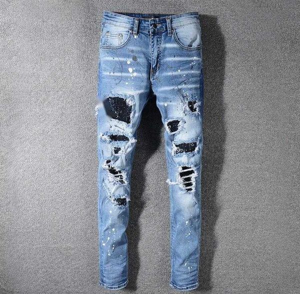 mens ripped rhinestone panelled skinny jeans fashion designer distressed slim fit motorcycle biker hole beggar hip hop denim pants stretchy, Blue
mens ripped rhinestone panelled skinny jeans fashion designer distressed slim fit motorcycle biker hole beggar hip hop denim pants stretchy, Blue