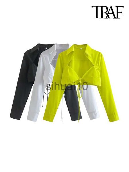 women's blouses shirts traf women fashion with tied cropped shirts vintage lapel collar long sleeve female blouses blusas chic j230621, White
women's blouses shirts traf women fashion with tied cropped shirts vintage lapel collar long sleeve female blouses blusas chic j230621, White