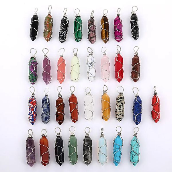 pendant gold wire wrap natural stone charms rose quartz mixed pillar bullet shape point chakra pendants for jewelry making wholesale, Silver
pendant gold wire wrap natural stone charms rose quartz mixed pillar bullet shape point chakra pendants for jewelry making wholesale, Silver