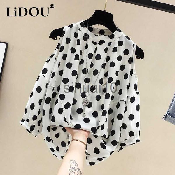 women's blouses shirts summer new round neck short sleeve chiffon shirt women polka dot printing off shoulder hollow 2023 elegant loos, White
women's blouses shirts summer new round neck short sleeve chiffon shirt women polka dot printing off shoulder hollow 2023 elegant loos, White