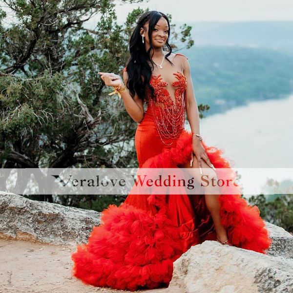 red sequin long mermaid prom dresses for 2k23 slit ruffles skirt black girl african women formal party gowns
red sequin long mermaid prom dresses for 2k23 slit ruffles skirt black girl african women formal party gowns