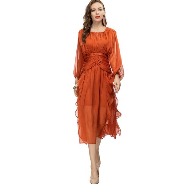 women's runway dresses o neck long sleeves ruched ruffles asymmetrical high street fashion mid calf vestidos, Black
women's runway dresses o neck long sleeves ruched ruffles asymmetrical high street fashion mid calf vestidos, Black