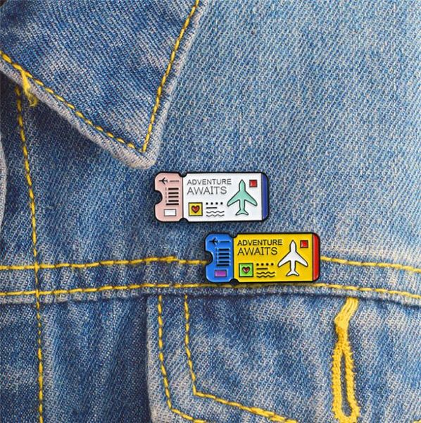 

cartoon air ticket brooch adventure awaits blue pink ticket pins badge enamel pin for kids explorer ticket jewelry accessories t382477929, Gray