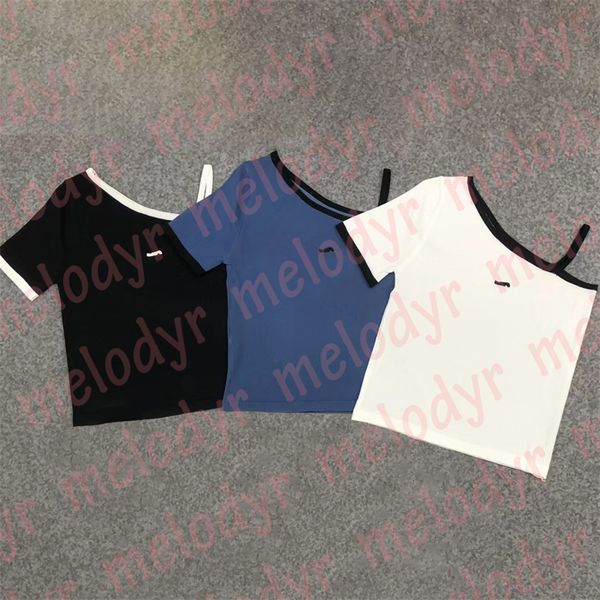 fashion designer t shirts embroidery one shoulder knitted tees women sling short, White
fashion designer t shirts embroidery one shoulder knitted tees women sling short, White