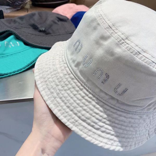 high version tide brand drill miu letter bucket hat for women in spring and summer, Blue;gray
high version tide brand drill miu letter bucket hat for women in spring and summer, Blue;gray