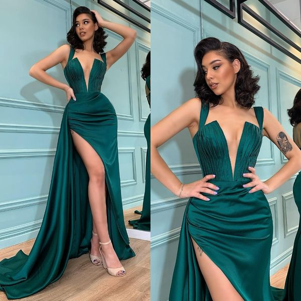 dark green prom dresses v neck evening gowns slit pleats formal red carpet long special occasion dress, Black
dark green prom dresses v neck evening gowns slit pleats formal red carpet long special occasion dress, Black