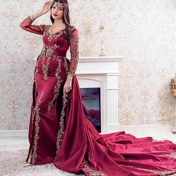 arabic kaftan burgundy mermaid evening dresses with detachable train front split long sleeves satin prom event gowns appliques, Black;red
arabic kaftan burgundy mermaid evening dresses with detachable train front split long sleeves satin prom event gowns appliques, Black;red