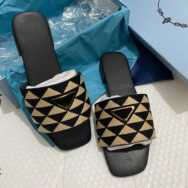 2023 designer slides women embroidered fabric slippers metallic slide sandals luxury letter p sandal triangle chunky heels fashion summer be, Black
2023 designer slides women embroidered fabric slippers metallic slide sandals luxury letter p sandal triangle chunky heels fashion summer be, Black