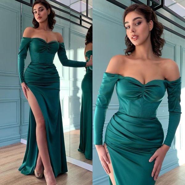 fashion cocktail green prom dresses off shoulder long sleeves evening gowns slit pleats formal red carpet long special occasion party dress, Black
fashion cocktail green prom dresses off shoulder long sleeves evening gowns slit pleats formal red carpet long special occasion party dress, Black