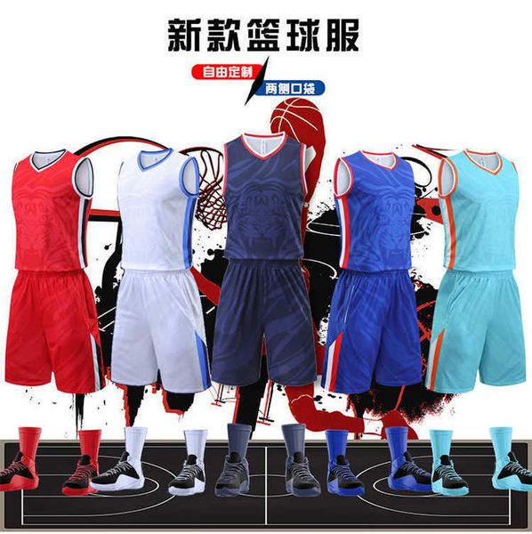 

new basketball uniform set of team group purchase of children's game training tiger head vest jersey print number, Black;red