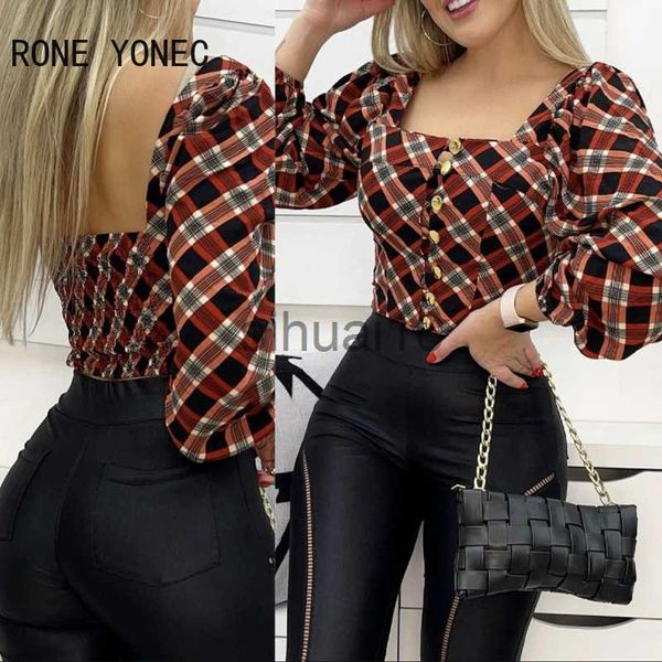 women's blouses shirts women elegant square neck long lantern sleeves plaid button women working blouse j230621, White
women's blouses shirts women elegant square neck long lantern sleeves plaid button women working blouse j230621, White