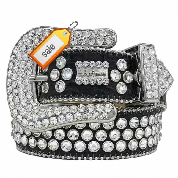 

2022 designer bb belt simon belts for men women shiny diamond belt black on blue white multicolour with bling rhinestones as gift q2ss#5, Silver