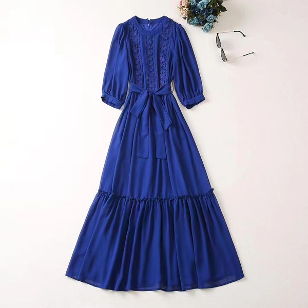 european and american women's clothes 2023 summer new seven-point sleeves butterfly embroidery belt pleated dress blue xxl, Black;gray 
european and american women's clothes 2023 summer new seven-point sleeves butterfly embroidery belt pleated dress blue xxl, Black;gray