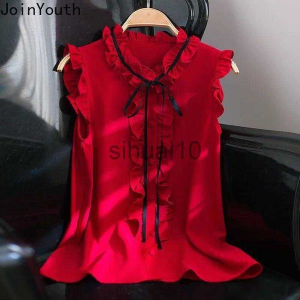 women's blouses shirts 2023 blusas mujer de moda stand neck sleeveless blouse women ruffles sweet tunic chic vintage summer blouses sh, White
women's blouses shirts 2023 blusas mujer de moda stand neck sleeveless blouse women ruffles sweet tunic chic vintage summer blouses sh, White