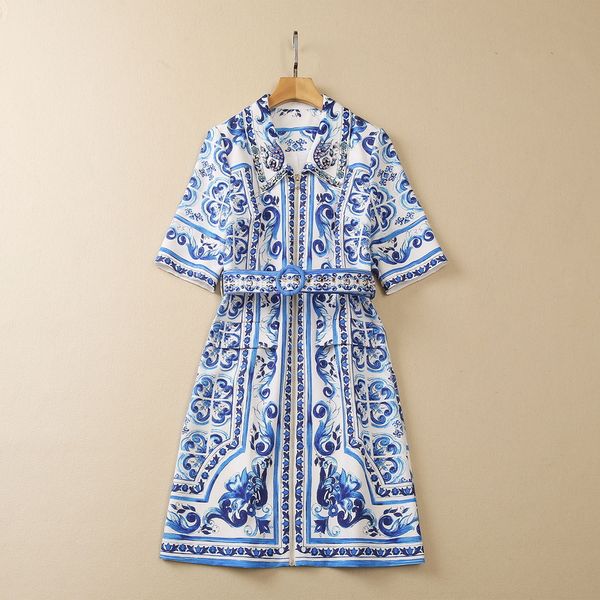 european and american women's clothes 2023 summer new five-point sleeve studded lapel fashion palace blue print dress, Black;gray
european and american women's clothes 2023 summer new five-point sleeve studded lapel fashion palace blue print dress, Black;gray