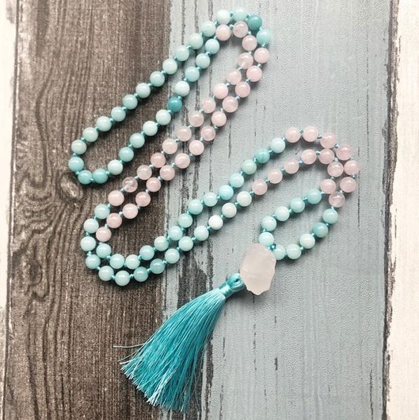 chains raw stone pendant mala necklaces rose quartz and blue knotted necklace 108 beads tassel womens gift for her3873149, Silver
chains raw stone pendant mala necklaces rose quartz and blue knotted necklace 108 beads tassel womens gift for her3873149, Silver