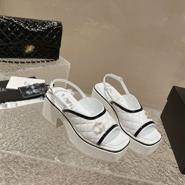 7.5cm mid high heels quilted sandal interlocking c wedge pumps peep toe block heel slingback ankle strap buckle slides thick bottom mule bra, Black
7.5cm mid high heels quilted sandal interlocking c wedge pumps peep toe block heel slingback ankle strap buckle slides thick bottom mule bra, Black