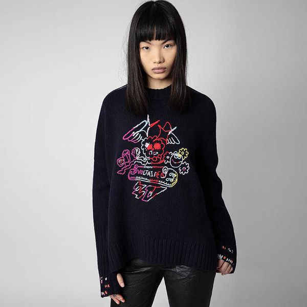 23ss new zadig voltaire designer sweater coats fashion knitted handmade crochet embroidery embroidered colorful smiling face wool loose for, White
23ss new zadig voltaire designer sweater coats fashion knitted handmade crochet embroidery embroidered colorful smiling face wool loose for, White