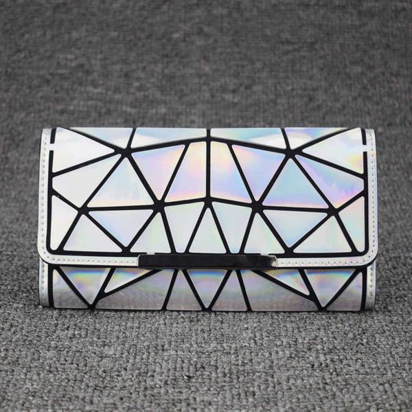 new lingge laser wallet geometric colorful handheld bag women's zero wallet 30% off long wallet mobile bag card bag