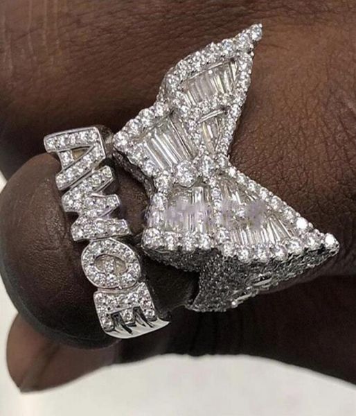 asap rocky carti awge butterfly ring hiphop street rap men full of zircon rings1180218, Silver