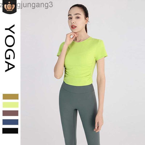 

desginer alo yoga t shirt suit women's summer wear round neck slim fit sports solid color moisture absorption breathable tight short sl, White