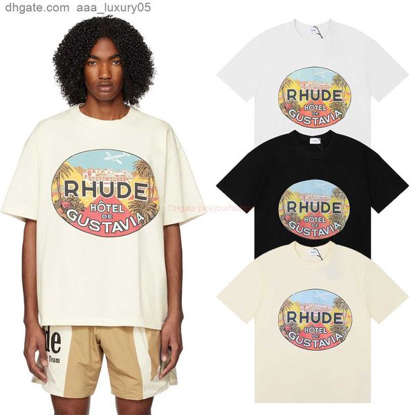 designer fashion clothing tees tshirt 2023ss high street fashion rhude gustavia  printed double yarn pure cotton casual short sleeve tshirt, White;black 
designer fashion clothing tees tshirt 2023ss high street fashion rhude gustavia  printed double yarn pure cotton casual short sleeve tshirt, White;black