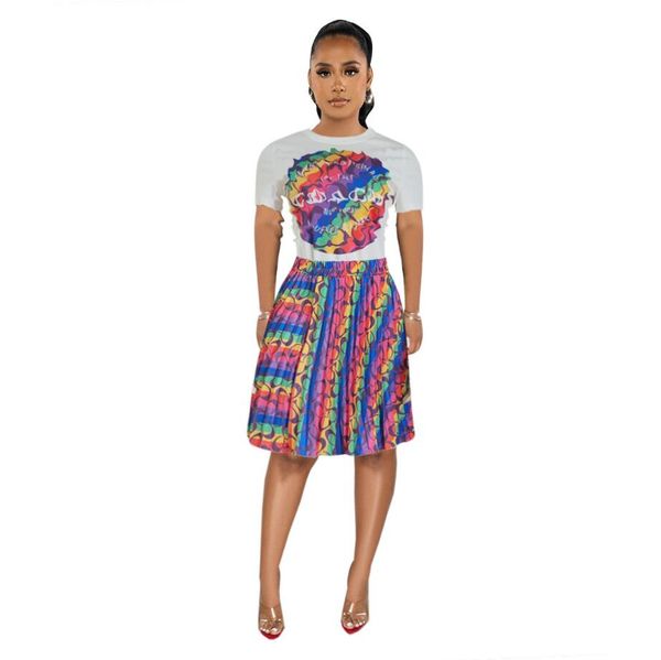j2863 european american women's two piece dress summer fashion casual temperament printed pleated skirt suit, White
j2863 european american women's two piece dress summer fashion casual temperament printed pleated skirt suit, White