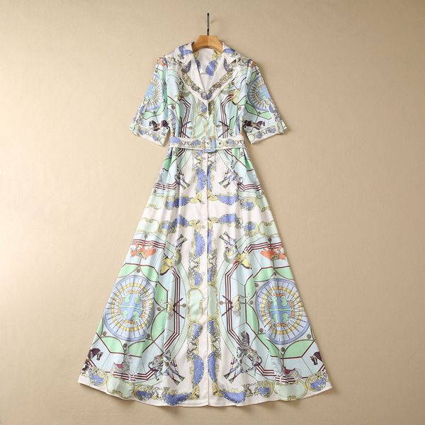 european and american women's clothes 2023 summer new five-point sleeve nailed beaded suit collar palace print belt dress, Black;gray
european and american women's clothes 2023 summer new five-point sleeve nailed beaded suit collar palace print belt dress, Black;gray