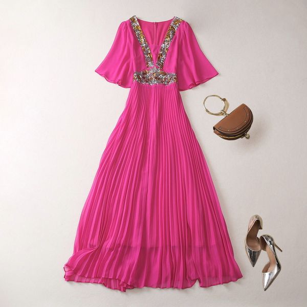 european and american women's clothes 2023 summer new heavy sequin v-neck short sleeve flared sleeves fashion pleated dress xxl, Black;gray
european and american women's clothes 2023 summer new heavy sequin v-neck short sleeve flared sleeves fashion pleated dress xxl, Black;gray
