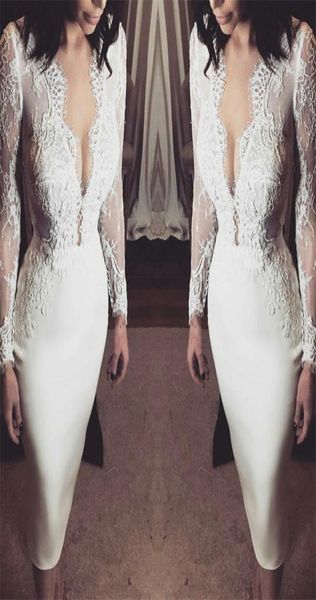 2021 new lace wedding dresses deep v neck long sleeves knee leghth satin bridal gowns wedding reception dress 8102015, White
2021 new lace wedding dresses deep v neck long sleeves knee leghth satin bridal gowns wedding reception dress 8102015, White
