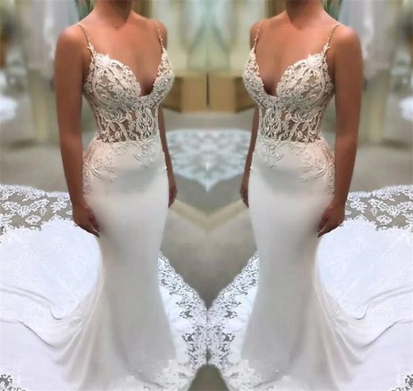 spaghetti straps lace mermaid wedding dresses illusion satin tulle applique court train bridal gowns robe de mariee ds-221, White
spaghetti straps lace mermaid wedding dresses illusion satin tulle applique court train bridal gowns robe de mariee ds-221, White