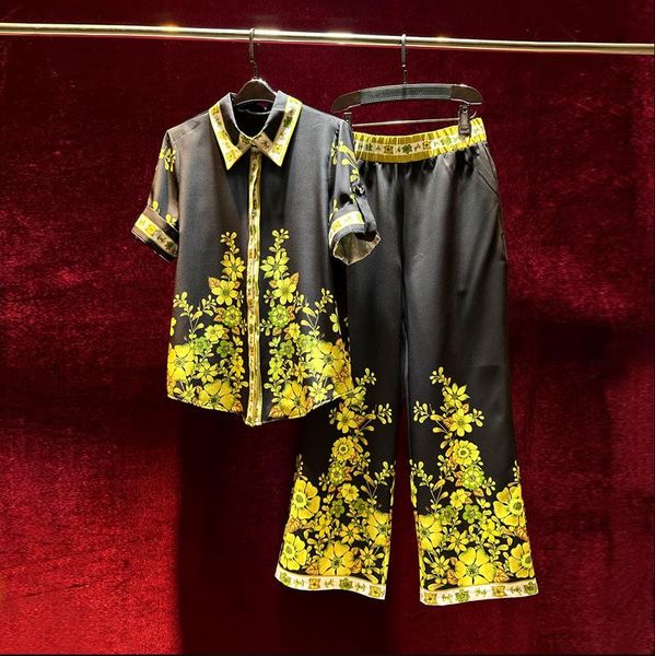 european and american women's clothes 2023 summer new short-sleeved lapel shirt yellow floral print wide-leg pants fashion suit, White
european and american women's clothes 2023 summer new short-sleeved lapel shirt yellow floral print wide-leg pants fashion suit, White