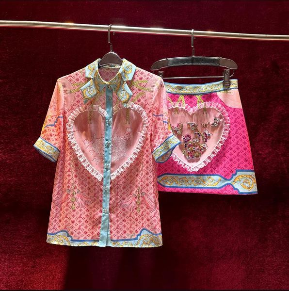 european and american women's clothes 2023 summer new lapel short sleeve printed shirt pink beaded skirt fashion suit, White
european and american women's clothes 2023 summer new lapel short sleeve printed shirt pink beaded skirt fashion suit, White