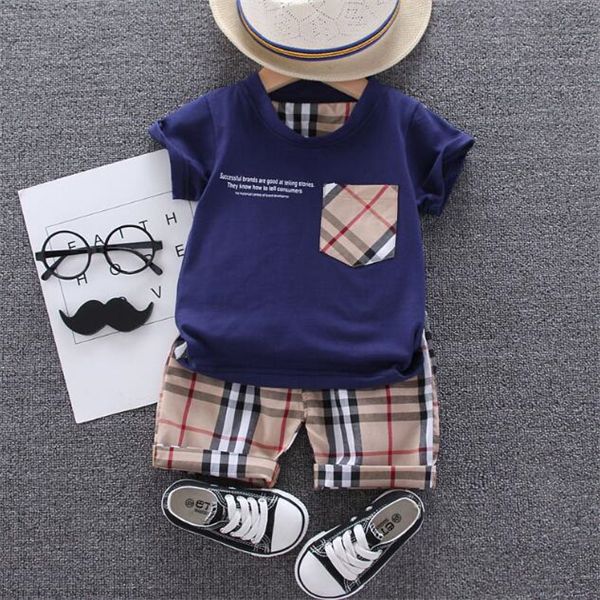 boys' summer clothing set designer children's bear baby short sleeved fashionable checkered shorts, White
boys' summer clothing set designer children's bear baby short sleeved fashionable checkered shorts, White