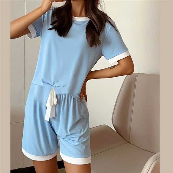 women's sleep lounge women pajama sets o-neck short sleeve tees lace-up shorts solid thin breathable pyjama female summer nightwear lei
women's sleep lounge women pajama sets o-neck short sleeve tees lace-up shorts solid thin breathable pyjama female summer nightwear lei