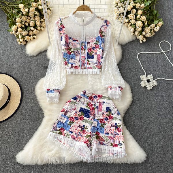 women's two piece pants summer summer fall lace patchwork print two piece sets womens outifits casual long sleeve shirt shorts ensemble, White
women's two piece pants summer summer fall lace patchwork print two piece sets womens outifits casual long sleeve shirt shorts ensemble, White
