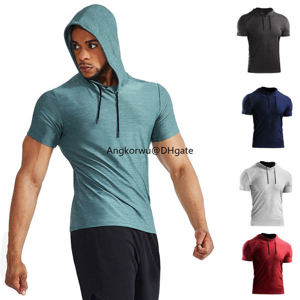 

Lu Men Yoga Suit High Neck Hooded Quick Drying Gym Muscle Training Top Slim Fit Breathable Basketball T-shirt Soft and Suitable Casual Short Sleeve, White