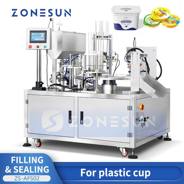 Image of ZONESUN Fully Automatic Cup Filling and Sealing Machine Liquid Jelly Cream Beverage Cosmetics Food Packaging ZS-AFS02