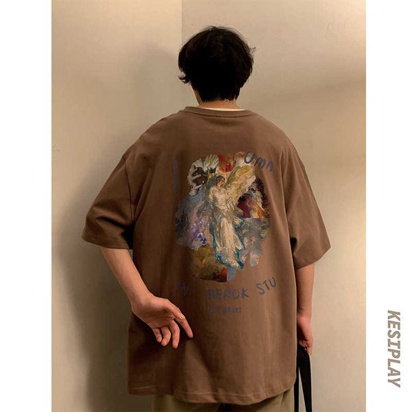 oil oversize american painting short sleeved t-shirt for men's summer loose fitting clothes hip-hop high street 2023 new trend, White;black
oil oversize american painting short sleeved t-shirt for men's summer loose fitting clothes hip-hop high street 2023 new trend, White;black