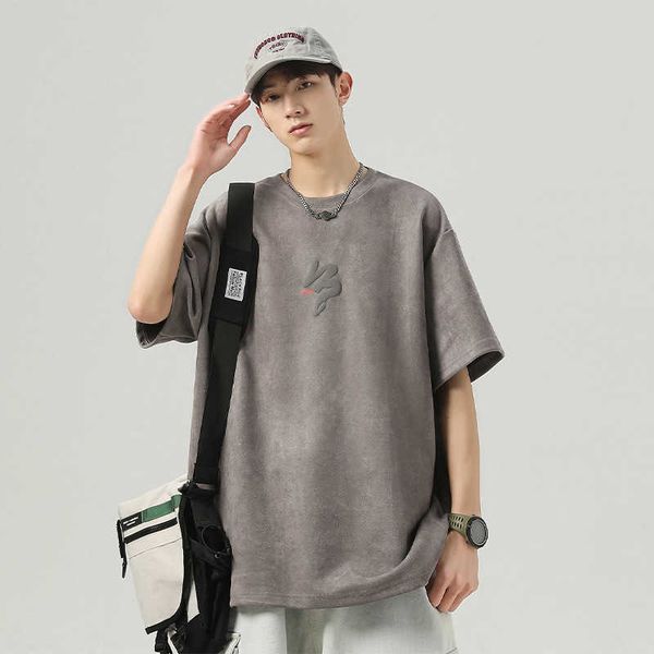 short suede foam sleeve t-shirt men's youth american fashion brand t-shirt summer loose round neck half sleeve, White;black
short suede foam sleeve t-shirt men's youth american fashion brand t-shirt summer loose round neck half sleeve, White;black