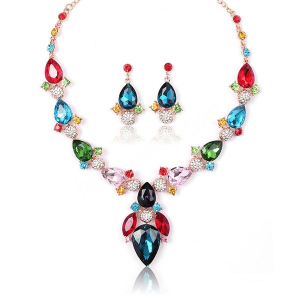 boho colorful crystal jewelry sets for women vintage gold color alloy flower necklace pendant earring sets bridal wedding, Silver
boho colorful crystal jewelry sets for women vintage gold color alloy flower necklace pendant earring sets bridal wedding, Silver