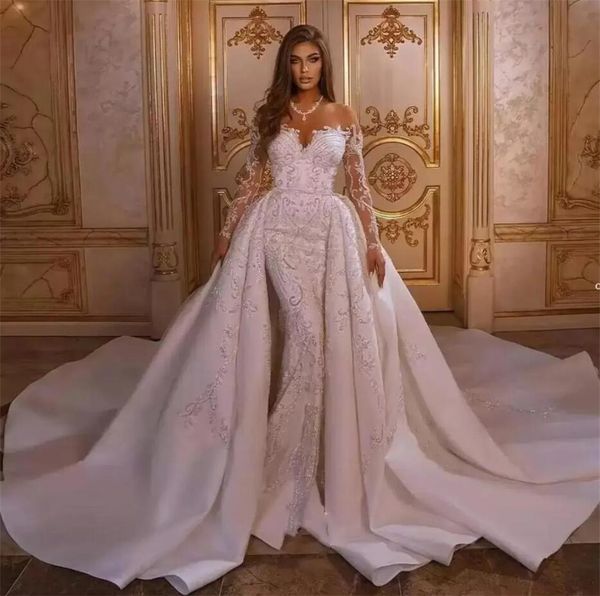 mermaid wedding dresses 2023 luxury with detachable skirt appliqued arabic trumpet bridal gowns long sleeves bohemian robe de ji-001, White
mermaid wedding dresses 2023 luxury with detachable skirt appliqued arabic trumpet bridal gowns long sleeves bohemian robe de ji-001, White