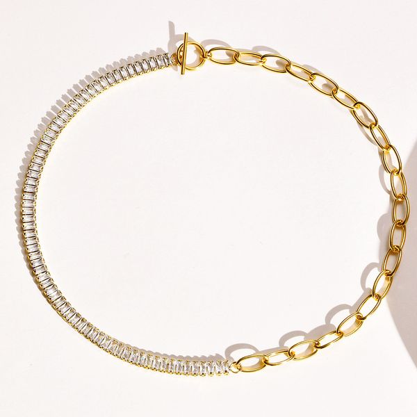 women's necklace personalized and trendy stainless steel cubic zirconia chain necklace a mix of pure chain and zirconia stones short je, Golden;silver
women's necklace personalized and trendy stainless steel cubic zirconia chain necklace a mix of pure chain and zirconia stones short je, Golden;silver