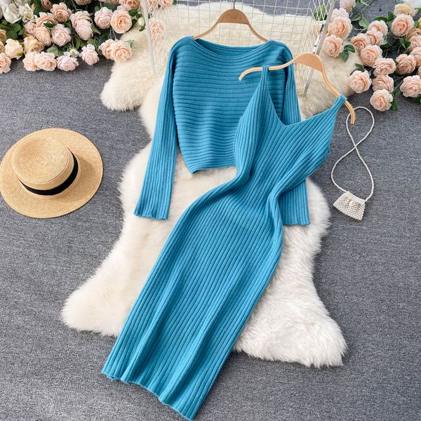 two piece dress fall winter long sleeve korean knitted 2 piece dress sets women's loose pullover sweater + elegant sling dress suits fe, White
two piece dress fall winter long sleeve korean knitted 2 piece dress sets women's loose pullover sweater + elegant sling dress suits fe, White