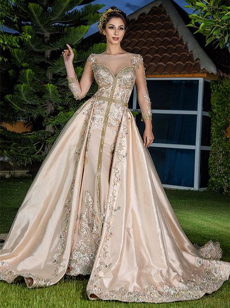 elegant moroccan kaftan champagne evening dresses with detachable train lace appliques beaded long sleeves formal event gowns for women, Black;red
elegant moroccan kaftan champagne evening dresses with detachable train lace appliques beaded long sleeves formal event gowns for women, Black;red