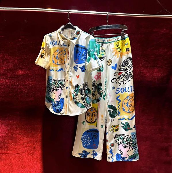 european and american women's clothes 2023 summer new printed cartoon shirt with lapel short sleeve wide-leg pants fashion suit, White
european and american women's clothes 2023 summer new printed cartoon shirt with lapel short sleeve wide-leg pants fashion suit, White