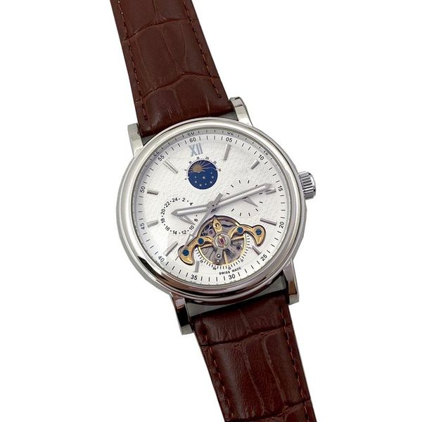 genuine leather automatic moon phase watch for men - luxury design with day-date function, perfect father's day gift, Slivery;brown
genuine leather automatic moon phase watch for men - luxury design with day-date function, perfect father's day gift, Slivery;brown