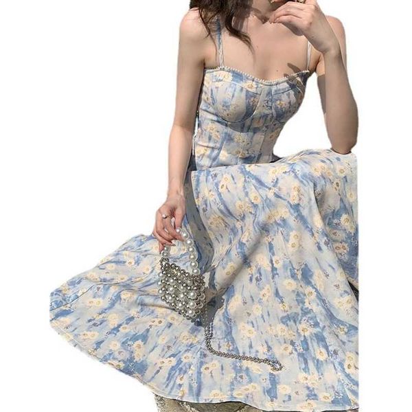 french blue oil painting long skirt beach skirt fragmented flower hanging strap dress women's summer fairy temperament and advanced sen, Black;gray
french blue oil painting long skirt beach skirt fragmented flower hanging strap dress women's summer fairy temperament and advanced sen, Black;gray
