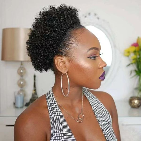 african american short afro puff ponytail kinky curly draw string ponytail extension 120g, Black
african american short afro puff ponytail kinky curly draw string ponytail extension 120g, Black